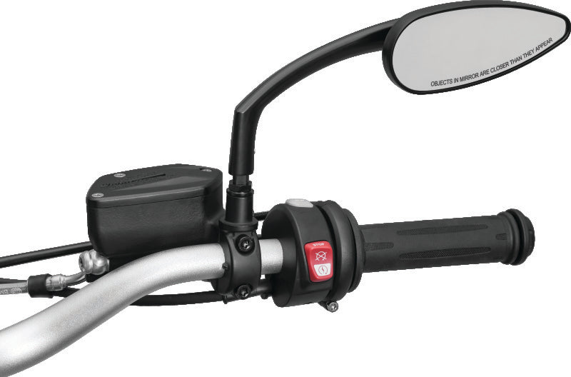 Kuryakyn Teardrop Mirrors in satin black with convex glass, streamlined aluminum design for improved rear visibility on motorcycle