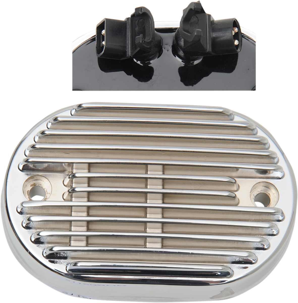 Chrome voltage regulator for 2011-2016 Harley-Davidson FXS/FLST models by Drag Specialties, shown in the image.