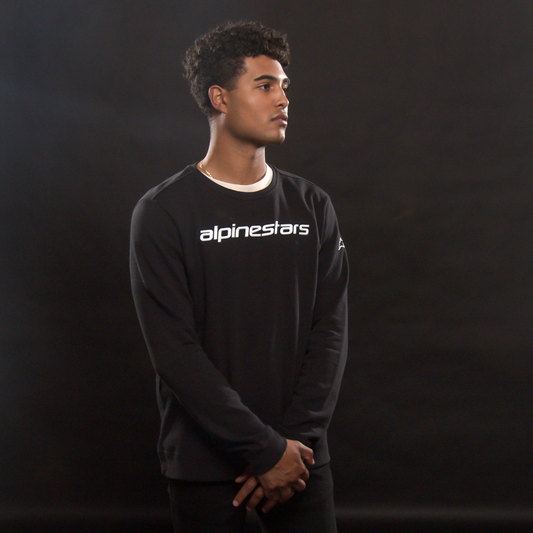 Alpinestars Linear Crew Fleece hoodie in black and white, 2XL, featuring the Alpinestars logo on the front.
