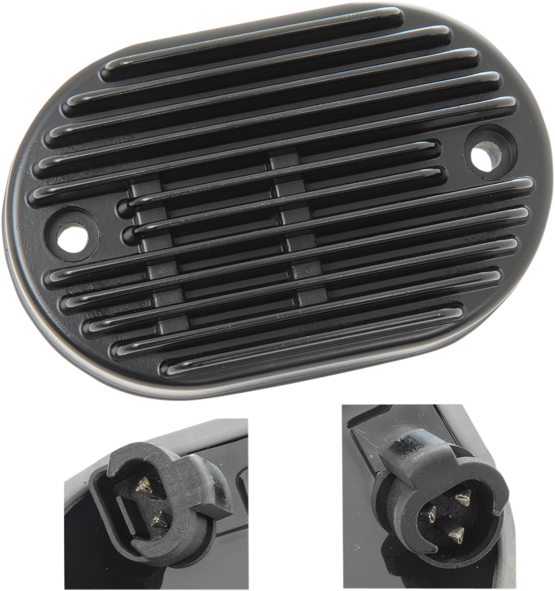 Drag Specialties voltage regulator for 2011-2017 Harley-Davidson FXS and FLST models, visible wiring and compact design.