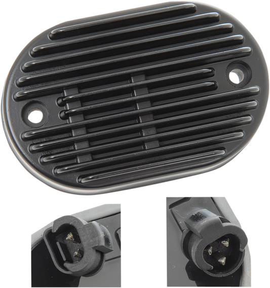 Drag Specialties voltage regulator for 2011-2017 Harley-Davidson FXS and FLST models, visible wiring and compact design.