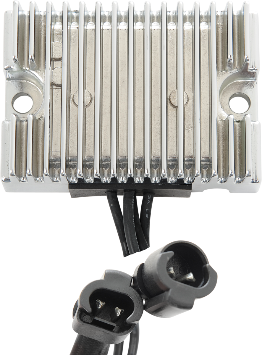 Chrome voltage regulator for Harley-Davidson XL motorcycles, part #74711-08C, from DRAG SPECIALTIES, with visible chrome finish.
