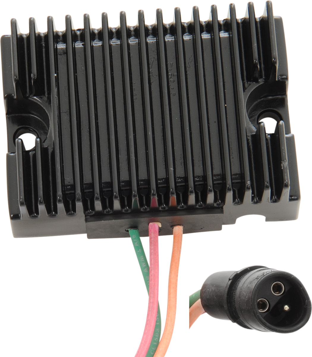 Black DRAG SPECIALTIES XL '78-'81 Voltage Regulator 74504-78BK for Harley-Davidson motorcycles, shown in the image.