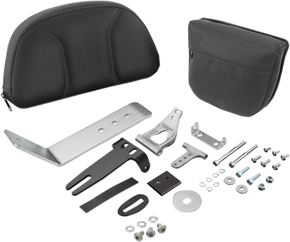 Bill's Exhausts SHOW CHROME Detachable Smart Mount Backrest for Can-Am F3 engine, mounted on motorcycle seat.