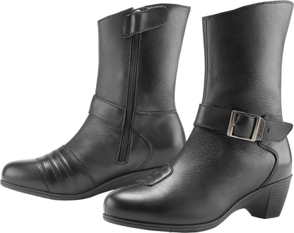 Black ICON Women's Tuscadero™ Boots by Bill's Exhausts in US size 5, featuring sleek leather and stylish ankle design.