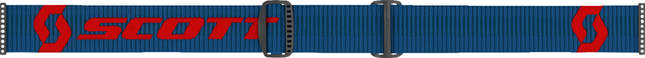 Scott Fury motorcycle goggles featuring dark blue frame, neon red strap, and orange chrome lenses for enhanced visibility and style