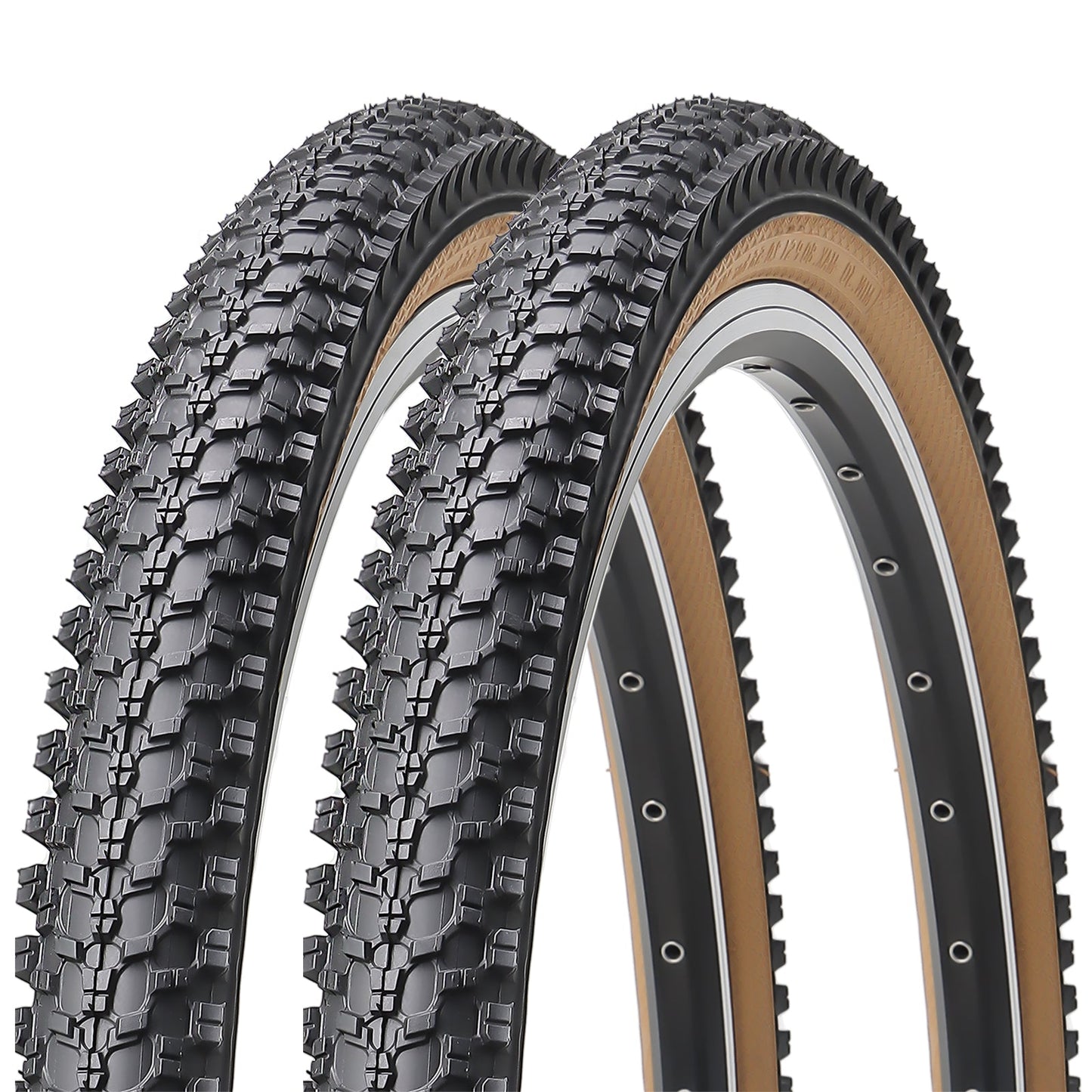 Hycline CrossBand Brown Wall mountain bike tire, 26 inches by 1.95 inches, with rugged tread for off-road riding.