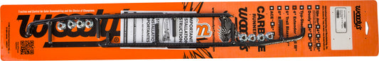 Woodys EAT3-9750 4-inch carbide runner for snowmobiles, showing the durable carbide tip and metal mounting base.