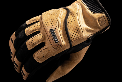 ICON Women's Superduty3™ Gloves in tan, size 2XL, featuring durable construction and protective design from Bill's Exhausts.