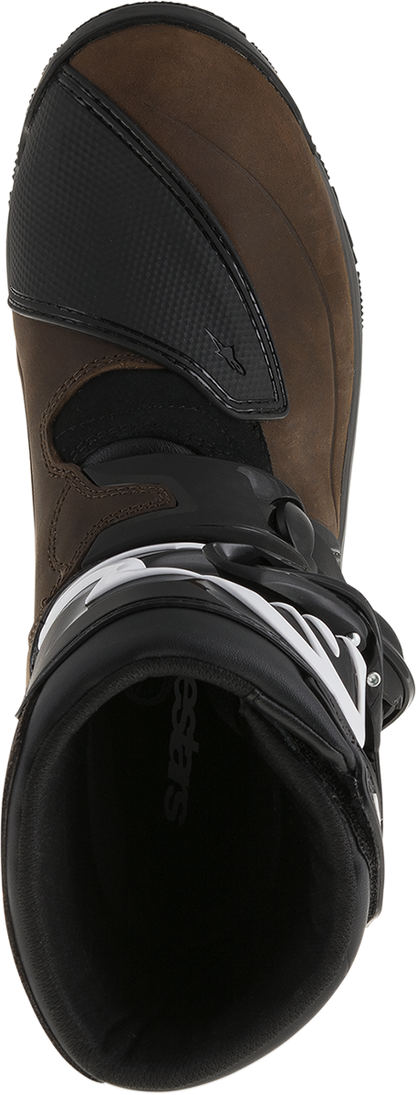 Alpinestars Belize Drystar® motorcycle boots in oiled brown with US 7 size, featuring durable leather and protective design.