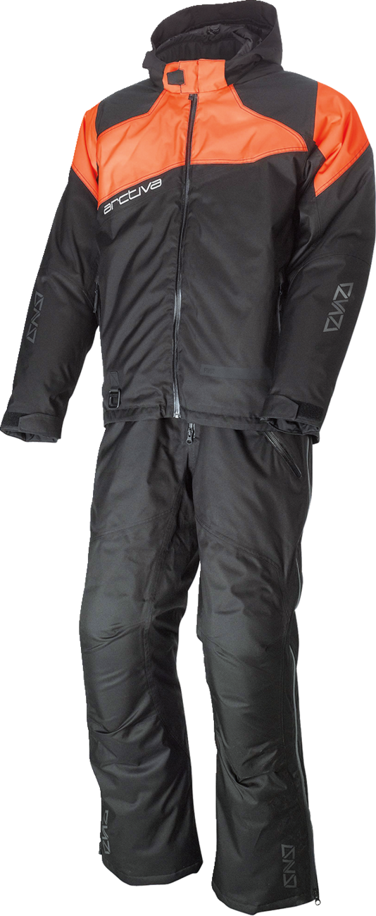Bill's Exhausts ARCTIVA Pivot 5 Hooded Jacket in black and orange, 3XL, shown with a hood and front zipper.