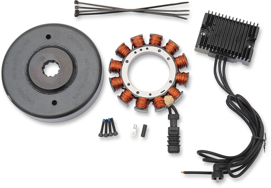 DRAG SPECIALTIES 32A charging kit with black regulator, including cables and regulator for motorcycle electrical systems.