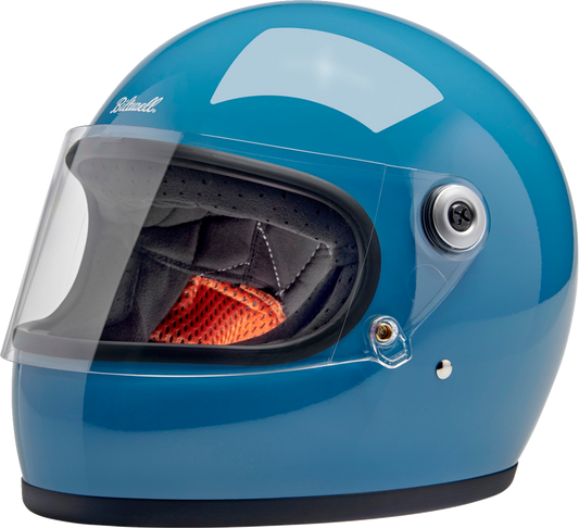 BILTWELL Gringo S helmet in gloss dove blue, small size, featuring a classic motorcycle helmet design with a smooth finish.