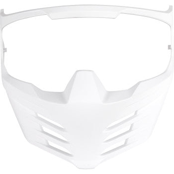 Rubatone white ICON Elsinore™ helmet mask, helmet parts by Bill's Exhausts, showing smooth white surface with detailed design features.