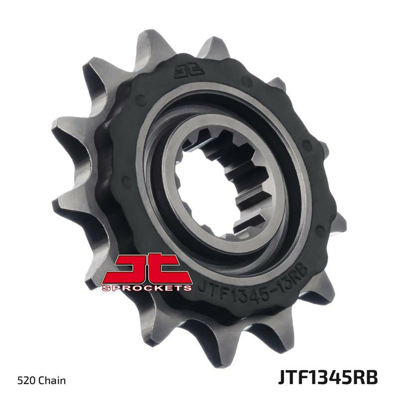 JT front chain sprocket with rubber cushion, 13-tooth for 520 chains, durable metal construction, detailed close-up image.