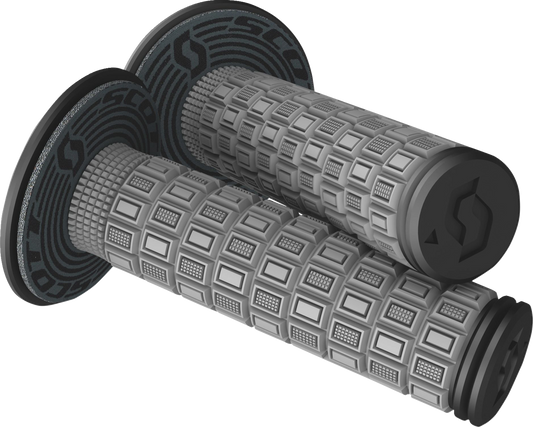 Scott Mellow engine grips in gray and black for bikes, designed for comfortable handling and enhanced control.