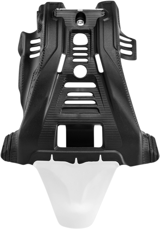 Black and white Acerbis skid plate for Yamaha YZ 125 motorcycle, durable body protection part.