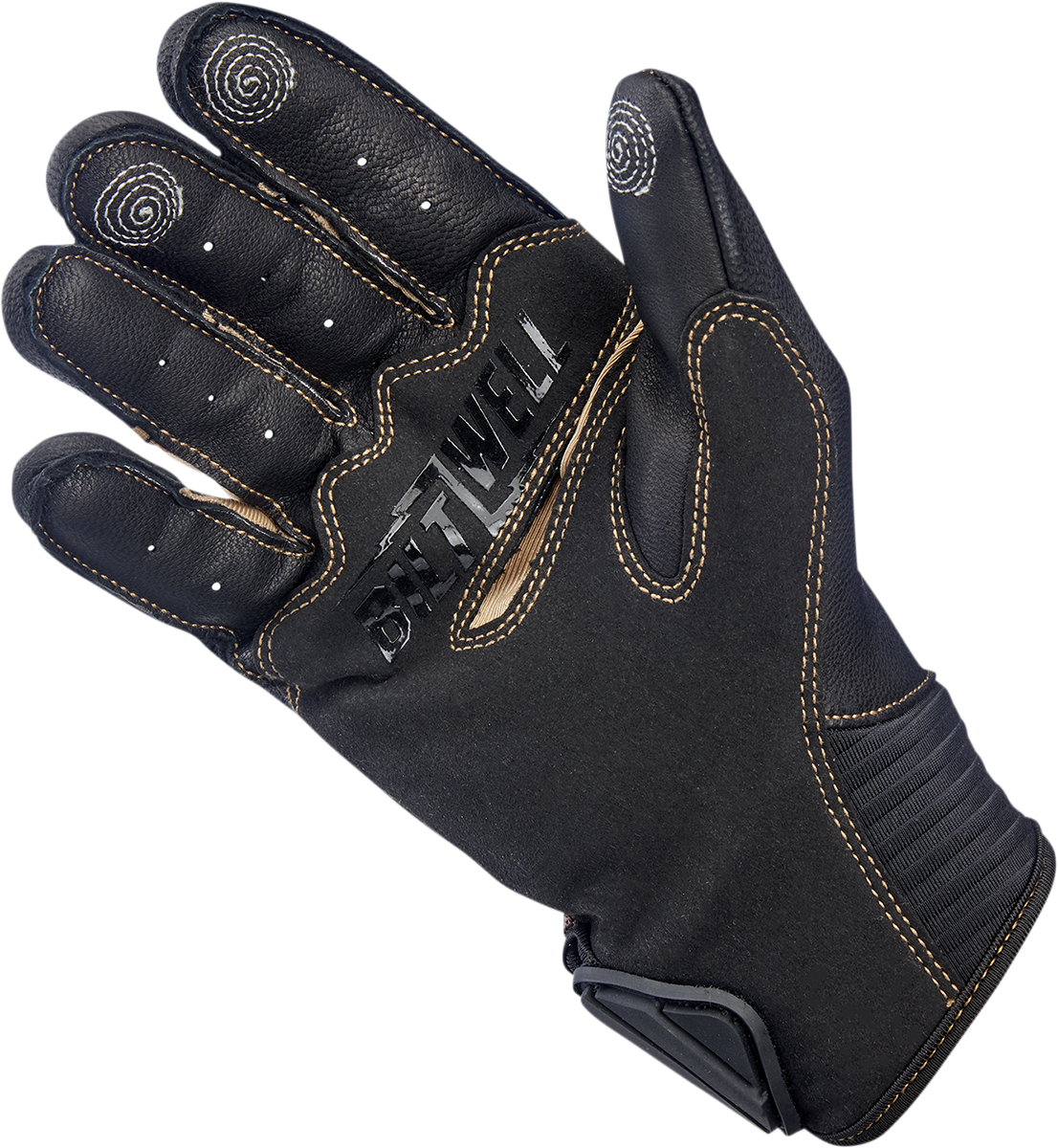 BILTWELL Bridgeport Gloves in chocolate, medium size, made of durable leather, featuring detailed stitching and wrist closure.