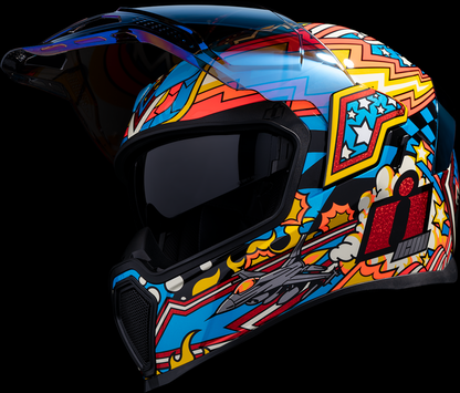 Bill's Exhausts ICON Airflite™ Flyboy helmet in blue, large size, featuring sleek aerodynamic design and clear visor.