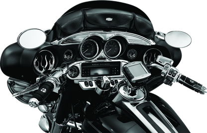 Chrome Kuryakyn Stereo Accent for 1996-2013 Harley-Davidson FL Touring models, featuring sleek design and easy installation.