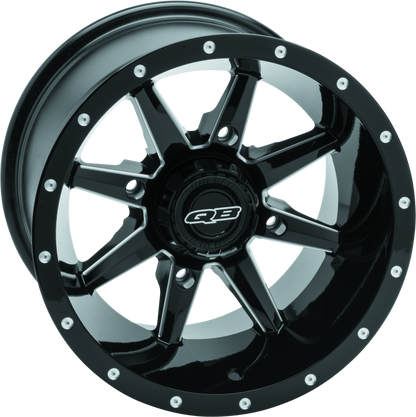 QuadBoss Slicer 14x10 PowerSports wheel with black center caps, 4/137 bolt pattern, suitable for off-road vehicles.