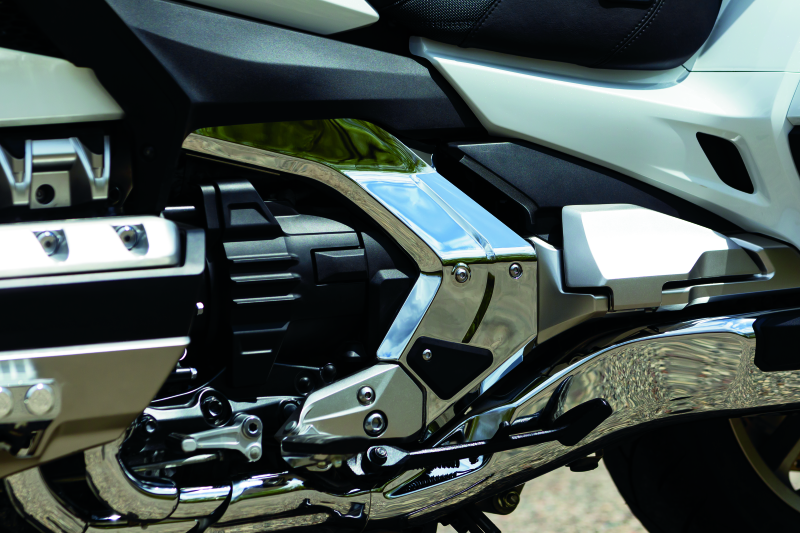 Chrome Kuryakyn Omni Frame Covers for 2018-2020 Honda Gold Wing GL1800 motorcycle, shown installed on the frame.