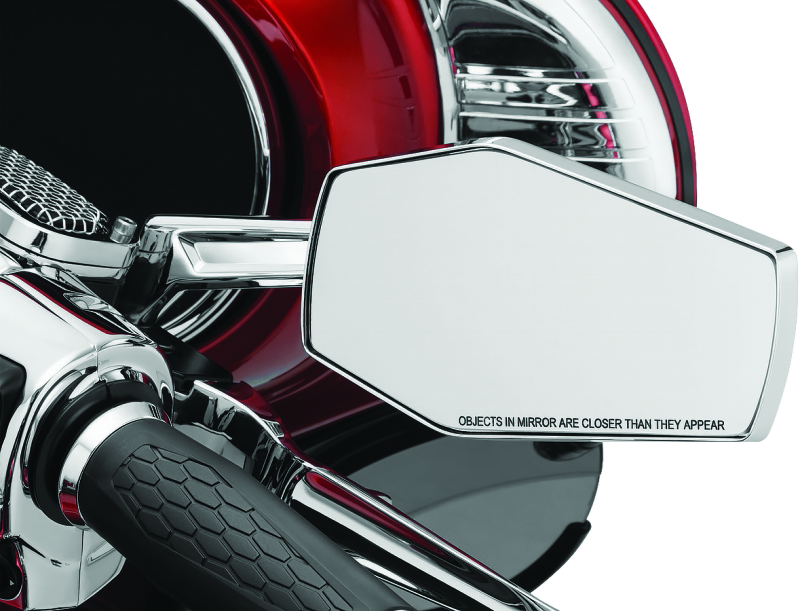 Kuryakyn Hex Chrome Mirrors for powersports vehicles, showcasing sleek chrome finish and round mirror design.