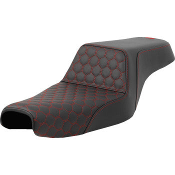 SADDLEMEN Step-Up Seat - Honeycomb - Red Stitching - 3.3 Gal Tank - Sportster '04-'22 A807-11-177RED - Howling Moto