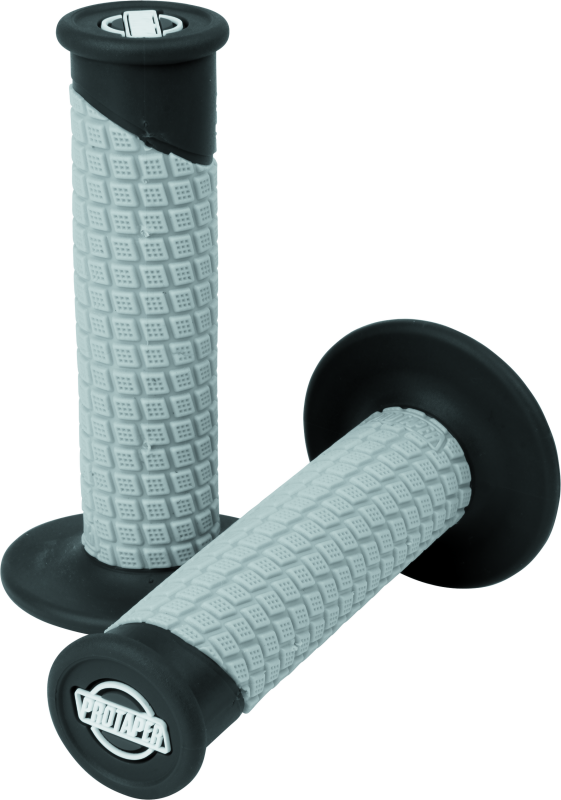 ProTaper Clamp-On Pillow Top Grips in black and gray, designed for motorcycle handlebars, with textured surface for comfortable grip.
