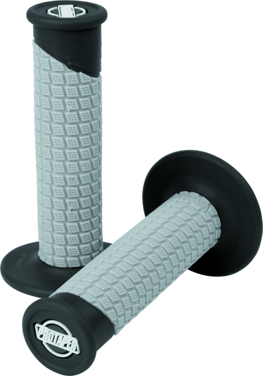 ProTaper Clamp-On Pillow Top Grips in black and gray, designed for motorcycle handlebars, with textured surface for comfortable grip.