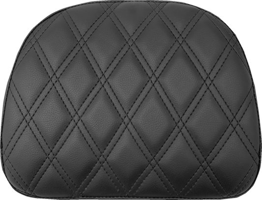 Black SADDLEMEN Touring Sissy Bar Pad with lattice stitch, designed for Indian motorcycles 2014-2022, seats accessory.