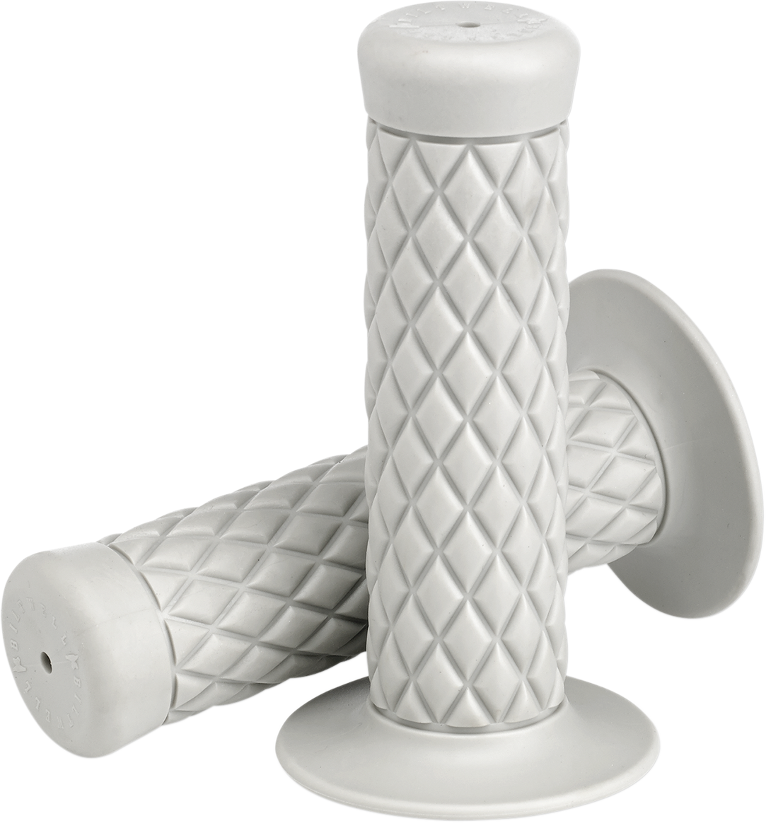 White BILT WELL Thruster motorcycle grips in 7/8 inch size with textured surface, designed for comfortable grip and control.