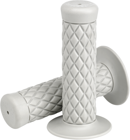 White BILT WELL Thruster motorcycle grips in 7/8 inch size with textured surface, designed for comfortable grip and control.