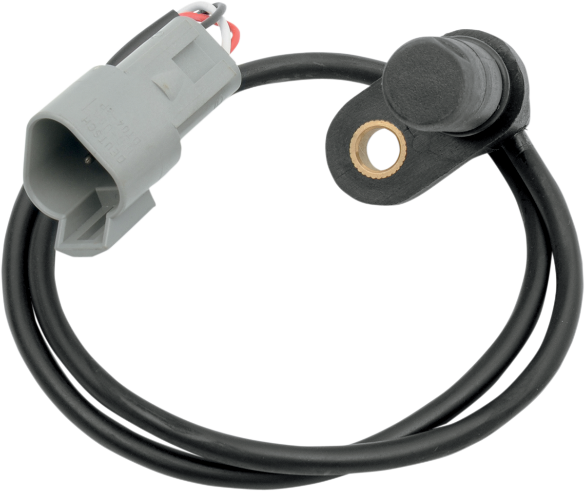Electronic speedometer sensor for motorcycles by DRAG SPECIALTIES, OEM replacement part, shown with wiring and mounting components.