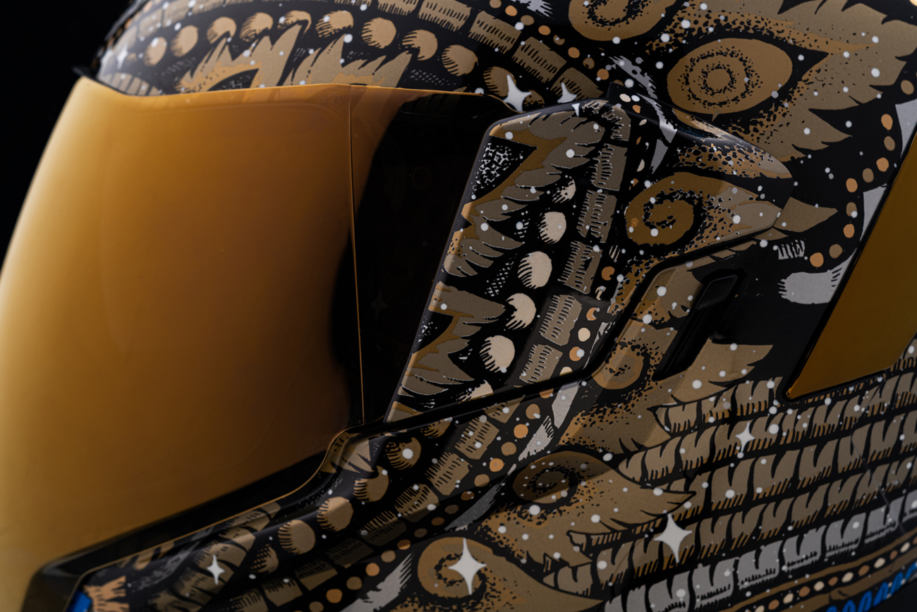 Bill's Exhausts ICON Airflite™ Helmet DayTripper Gold large motorcycle helmet with sleek aerodynamic design and vibrant gold finish.