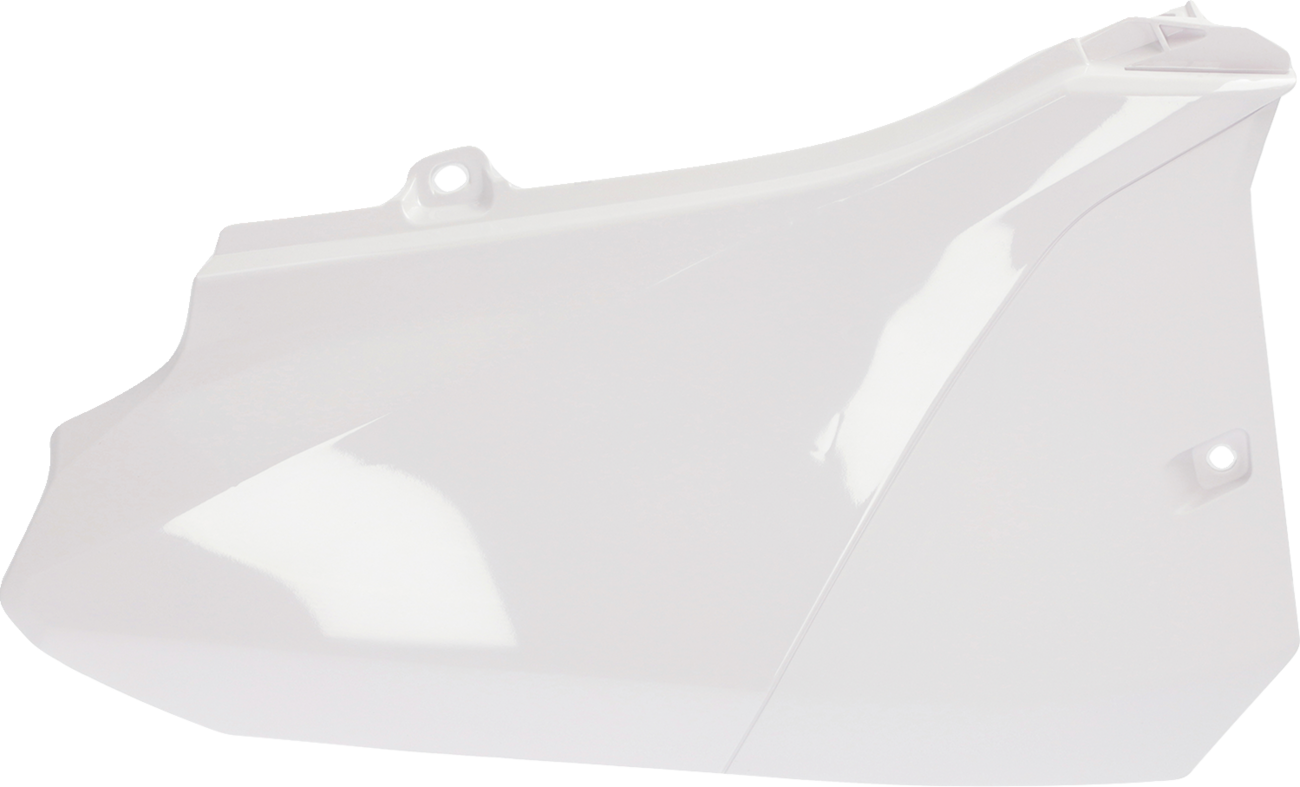White Acerbis side panels for motorcycle body, featuring the Bill's Exhausts branding and mounting points visible.