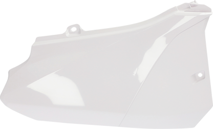 White Acerbis side panels for motorcycle body, featuring the Bill's Exhausts branding and mounting points visible.