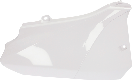 White Acerbis side panels for motorcycle body, featuring the Bill's Exhausts branding and mounting points visible.