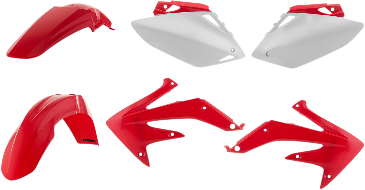 A close-up of the ACERBIS standard replacement body kit for motorcycles, showing the OEM body parts with detailed surface finish.