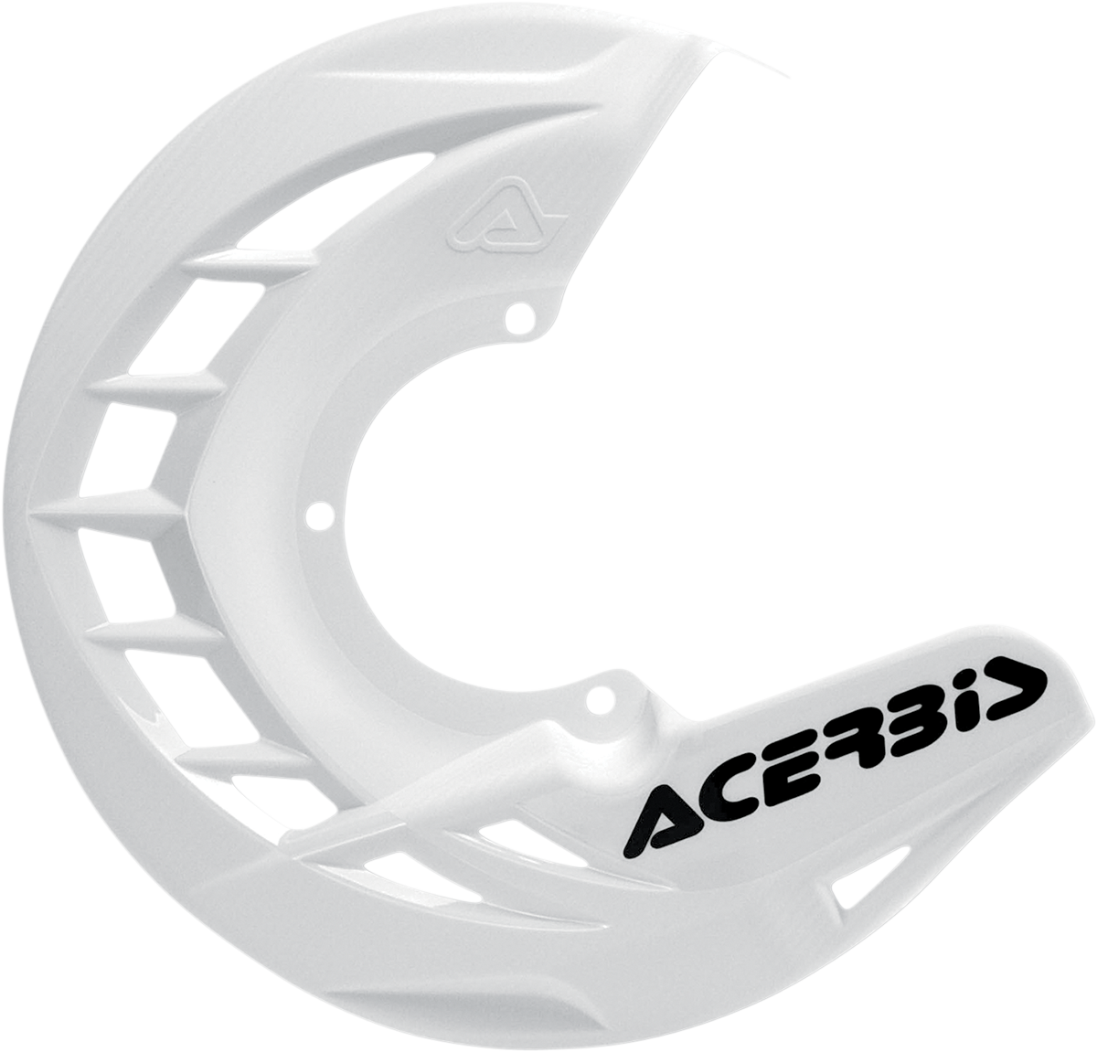 Acerbis X-Brake disc cover in white, designed for motorcycle brake protection, shown on a bike body with visible mounting details.