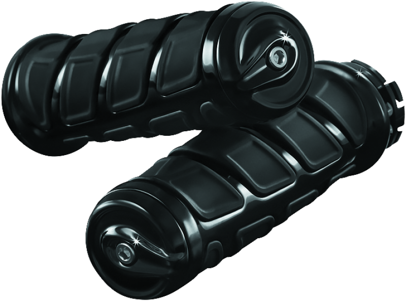 Kuryakyn Kinetic motorcycle grips in glossy black for Indian Motorcycle, featuring ergonomic design and textured surface.