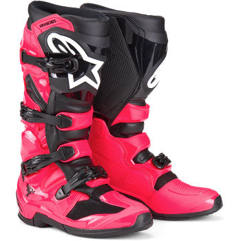 Alpinestars Tech 7 motocross boots in Diva Pink and Black, size US 8, with rugged design and protective features.