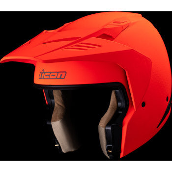 Red ICON Elsinore™ helmet in medium size with Monotype design, featuring a sleek motorcycle helmet style from Bill's Exhausts.