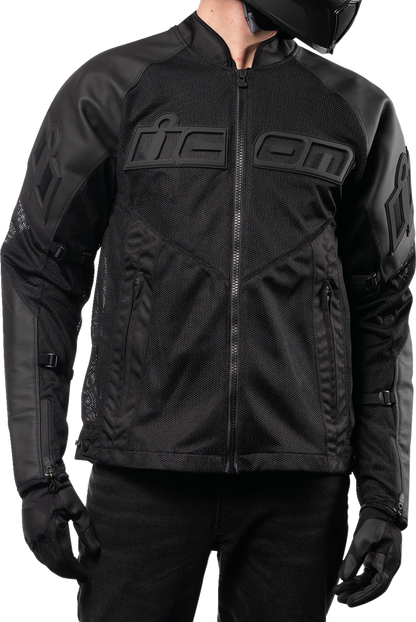 Black ICON Mesh AF™ leather jacket in 2XL from Bill's Exhausts, featuring mesh panels and a sleek, stylish design for modern fashion.