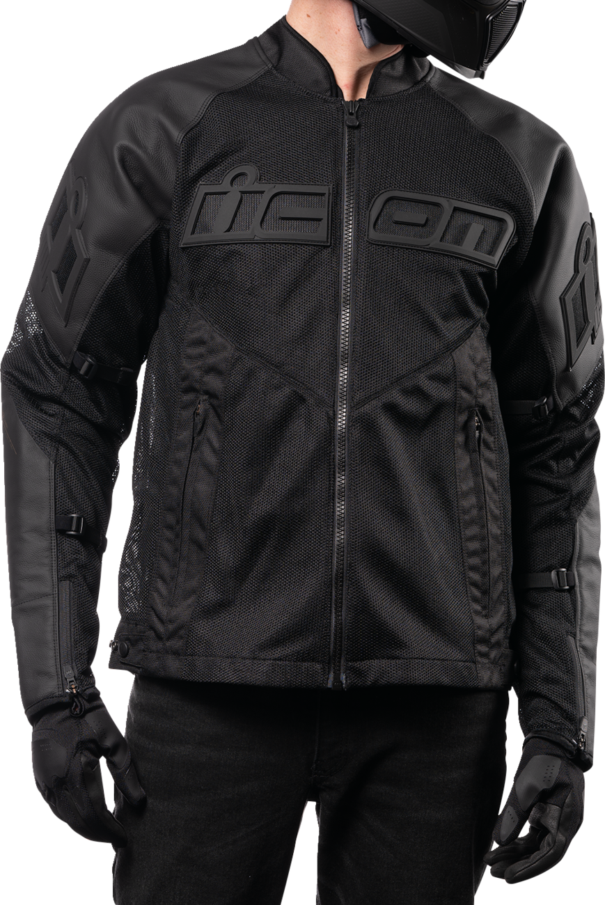 Bill's Exhausts ICON Mesh AF™ Leather Jacket in black, medium size, featuring a stylish, breathable mesh design and durable leather.