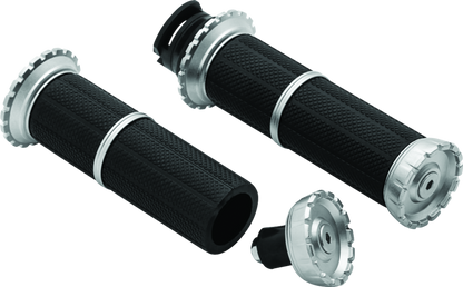 Kuryakyn Riot Grips for Indian Scout 2015-2020, silver motorcycle handlebar grips with textured design
