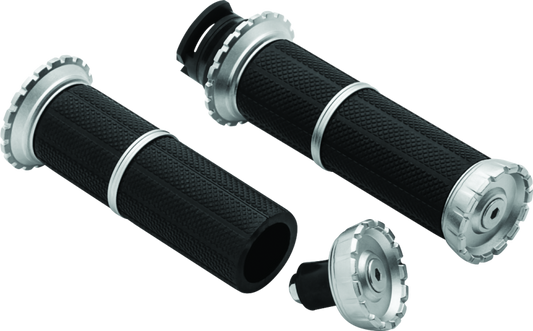 Kuryakyn Riot Grips for Indian Scout 2015-2020, silver motorcycle handlebar grips with textured design