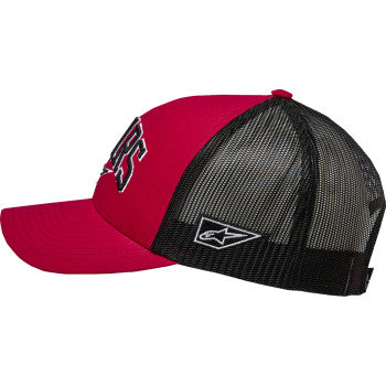 Alpinestars Dunker Hat in red and black, one size, featuring sporty design and branding, ideal for casual wear.