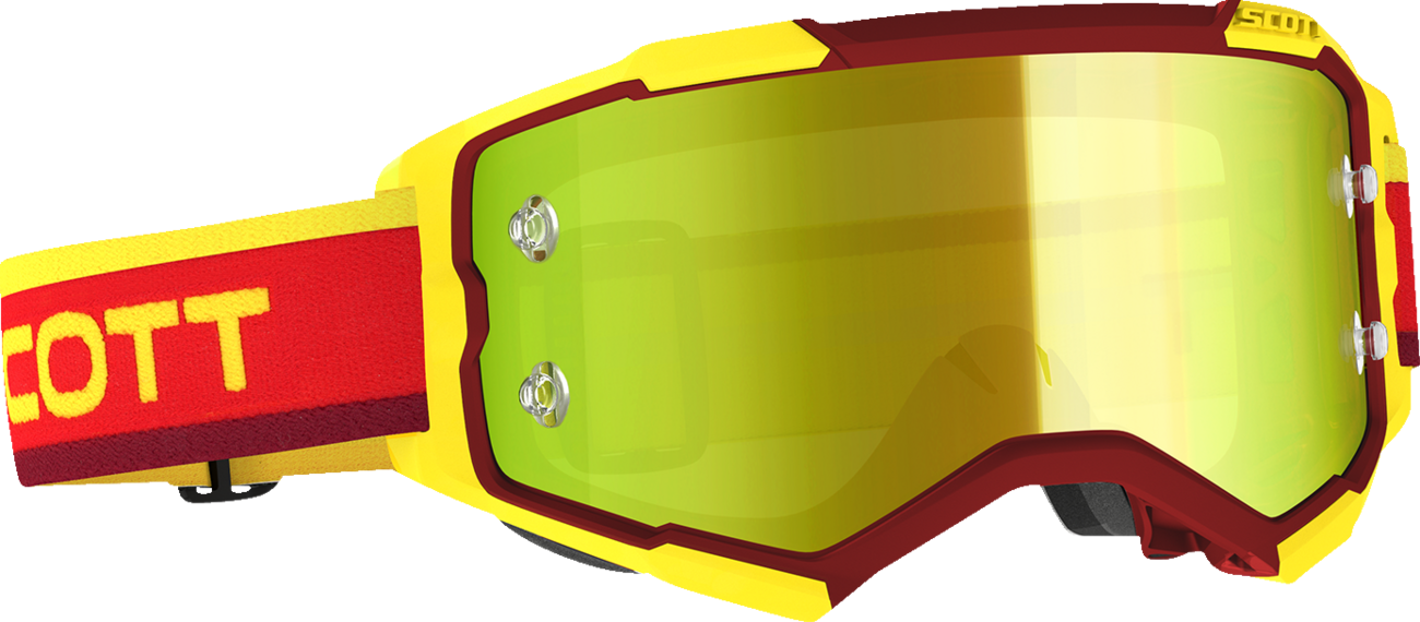 Bill's Exhausts SCOTT Fury Goggle with Retro Red and Yellow strap and yellow tinted lenses, designed for motorcycle riding.