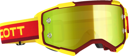 Bill's Exhausts SCOTT Fury Goggle with Retro Red and Yellow strap and yellow tinted lenses, designed for motorcycle riding.